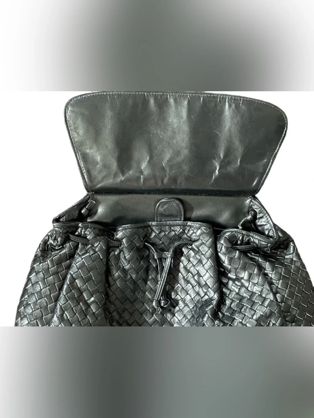 Vintage MEYERS Woven Leather Crossbody Bag Black Intrecciato Style Luxury Look